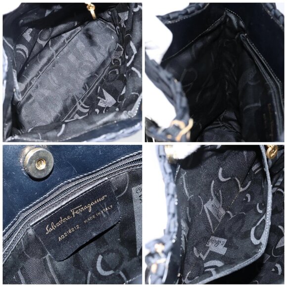 Salvatore Ferragamo Vala Shoulder Bag Nylon Black Gold Auth bs29122 - Picture 14 of 15